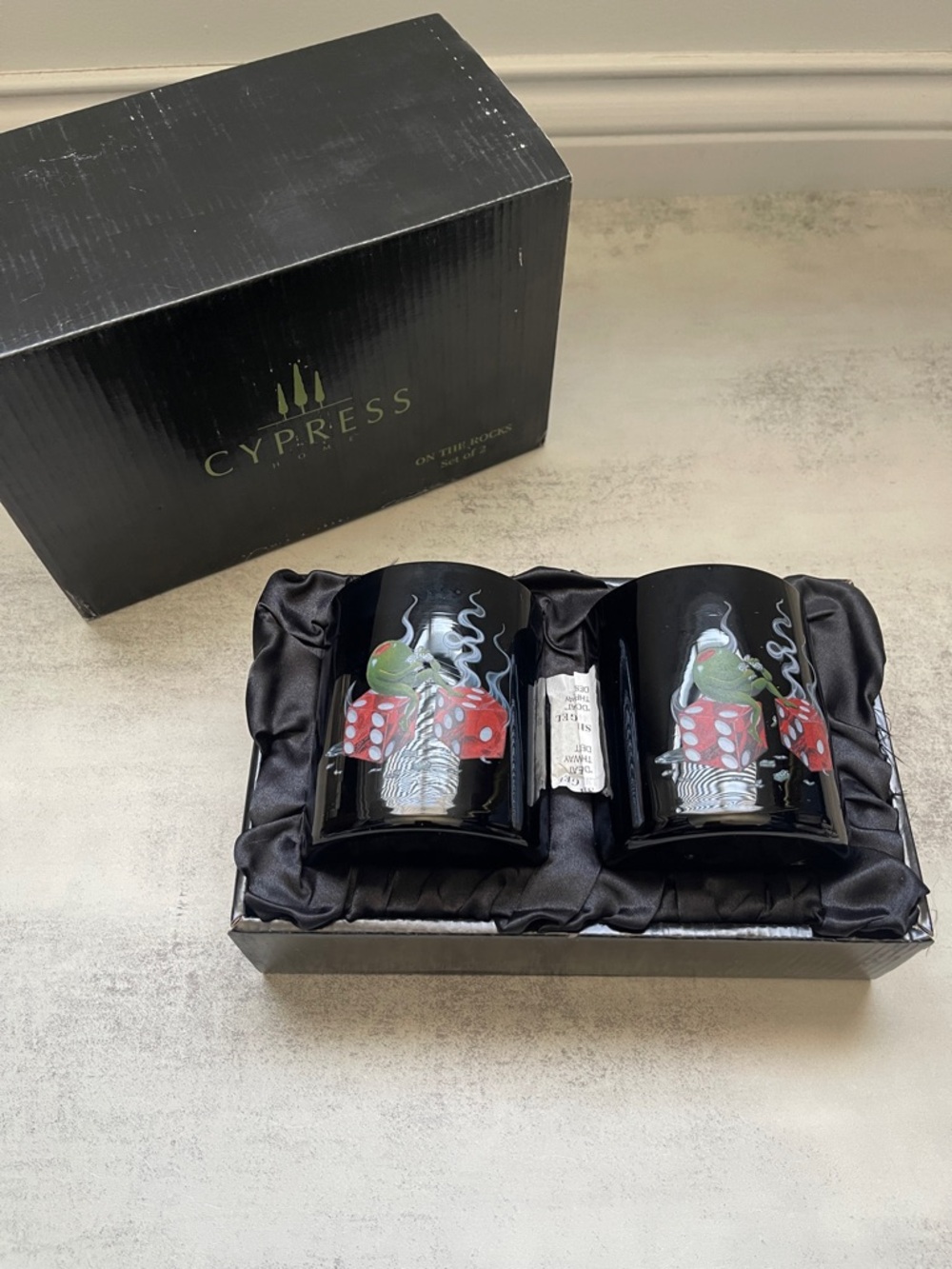 Cypress Michael Godard Cocktail Collectible Glasses with Olive & Dice Design